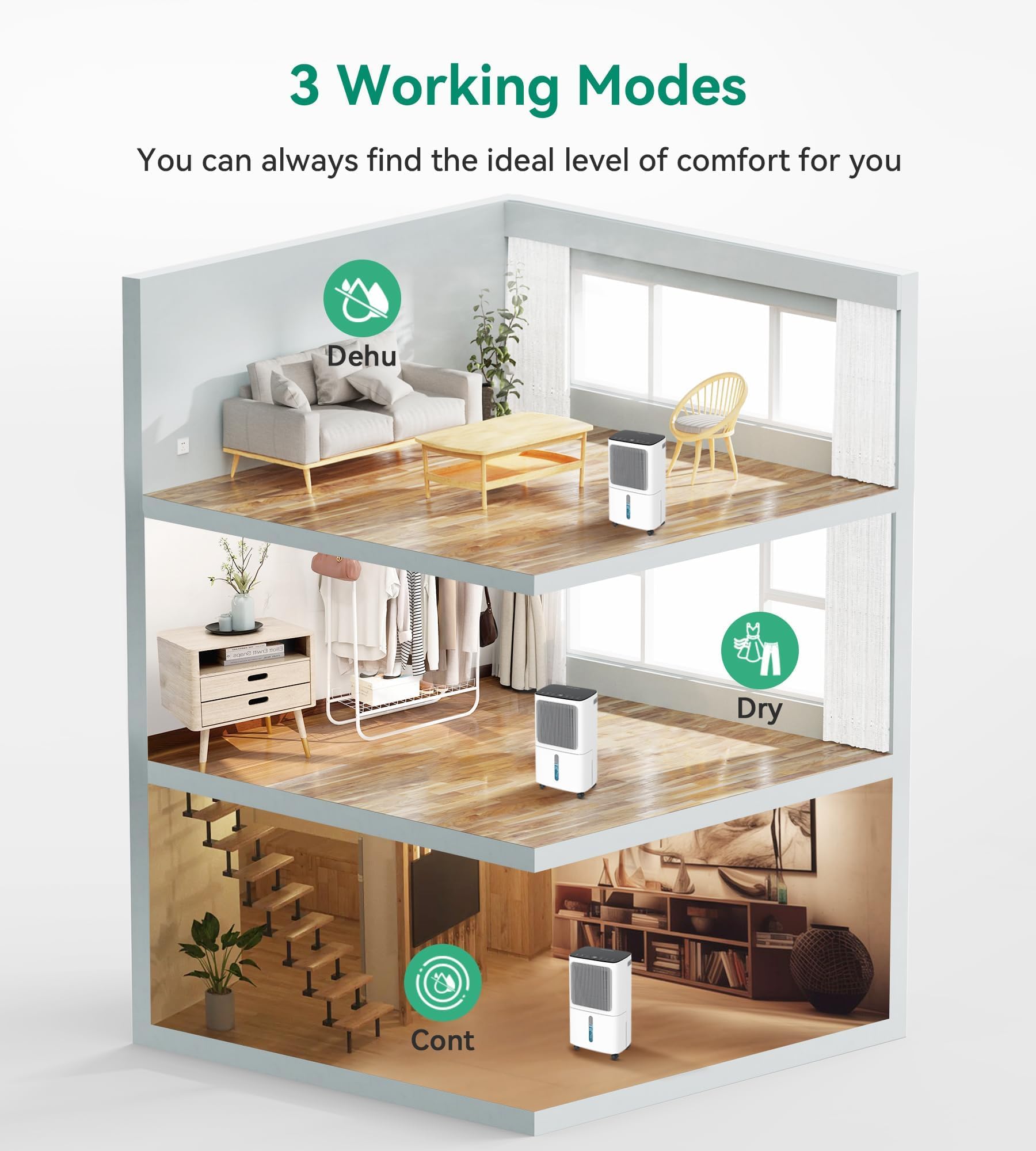VEAGASO dehumidifier with 360-degree casters for easy relocation.