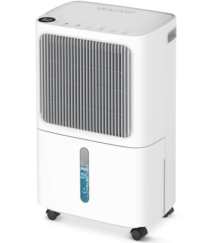 VEAGASO dehumidifier in basement with drain hose for continuous moisture control