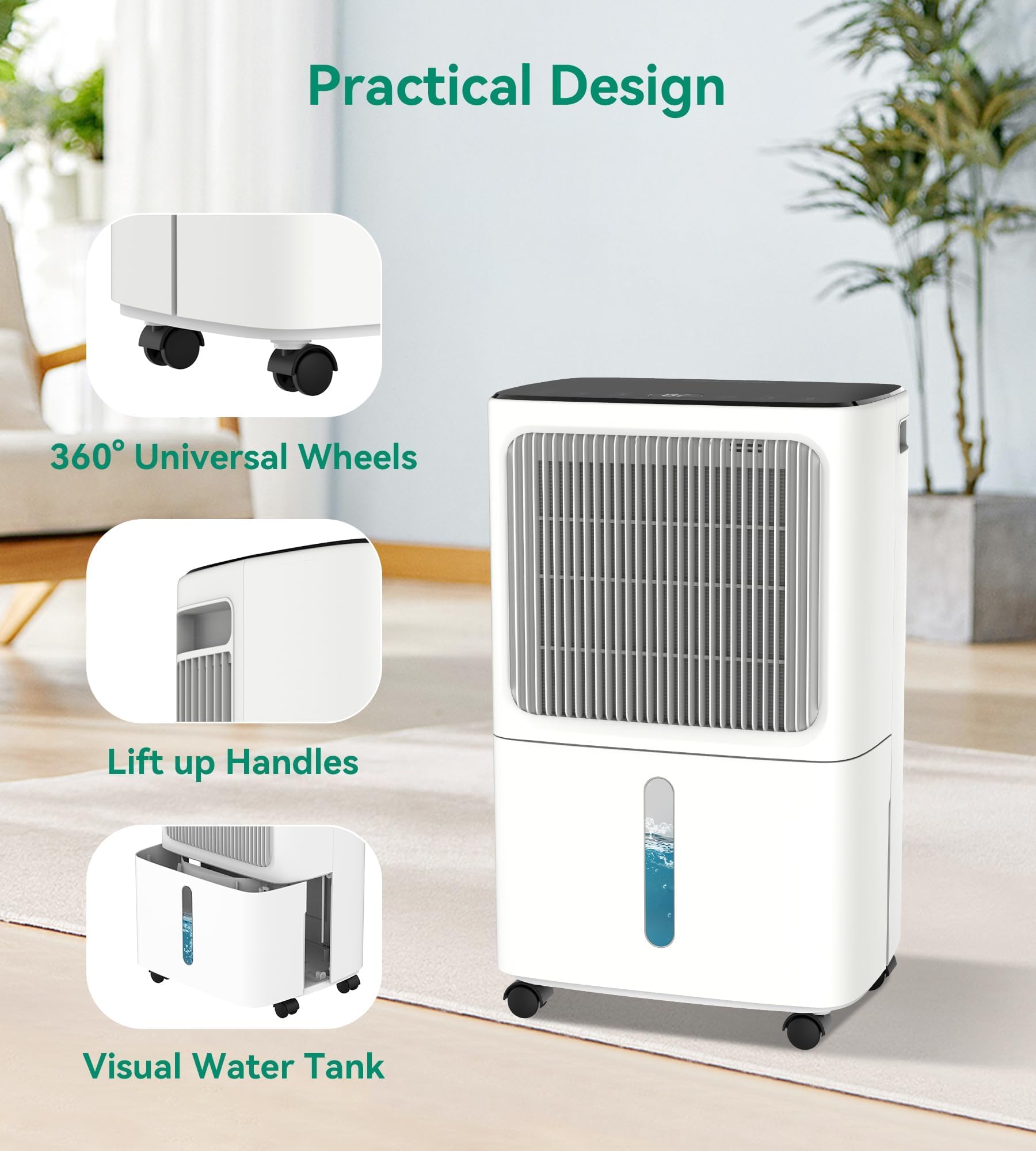 VEAGASO dehumidifier features a slim profile for discreet placement.