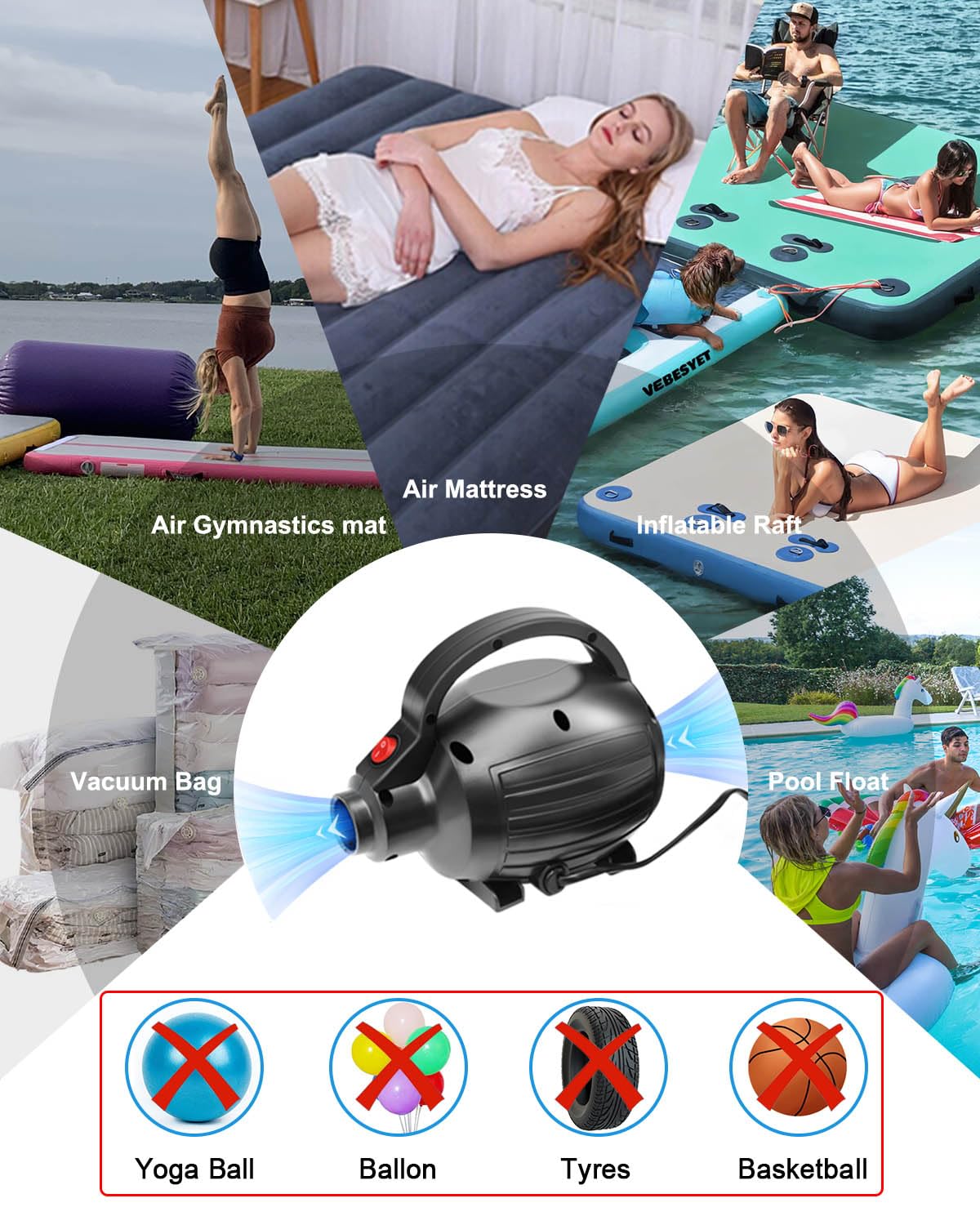 VEBESYET portable and compact design for home and outdoor use.