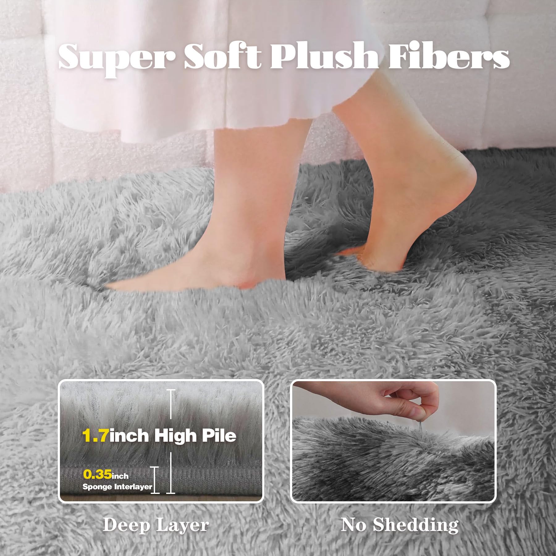 Vecarf 8x10 fluffy shag rug in grey enhances a bedroom setup