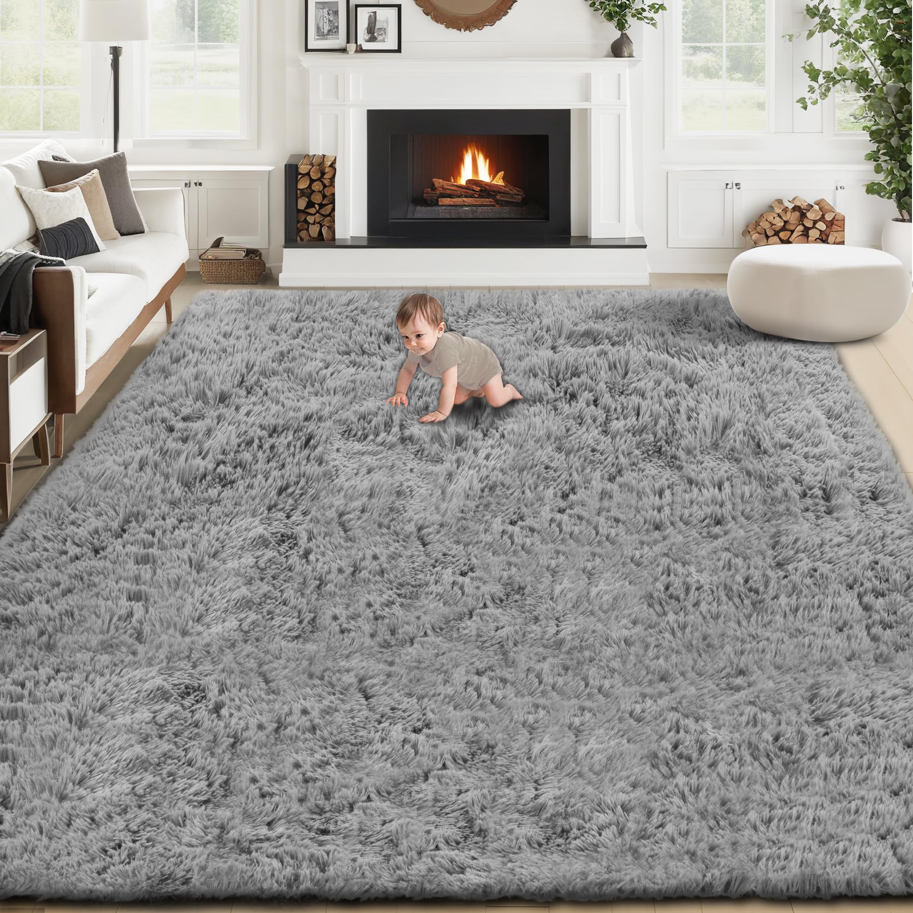 Vecarf 8x10 fluffy shag rug with cloud-soft surface for cozy living rooms