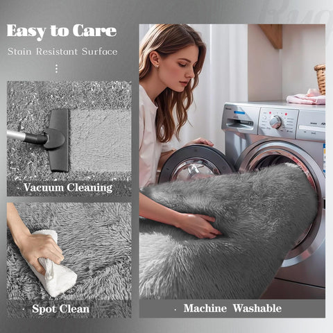 Vecarf 8x10 washable shag rug in grey for easy cleaning