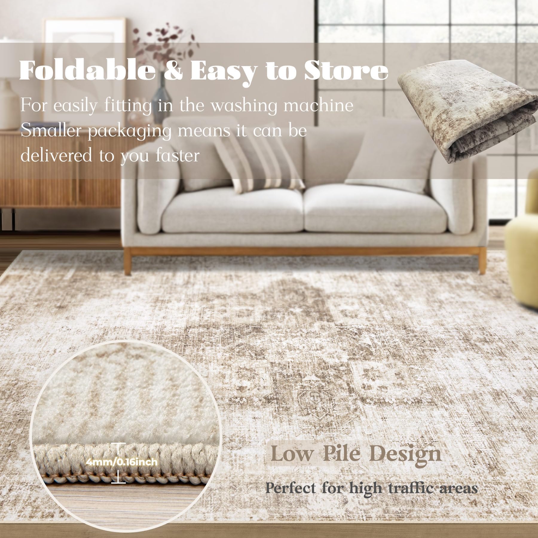VECARF foldable rug stores easily during redecorating or moves.
