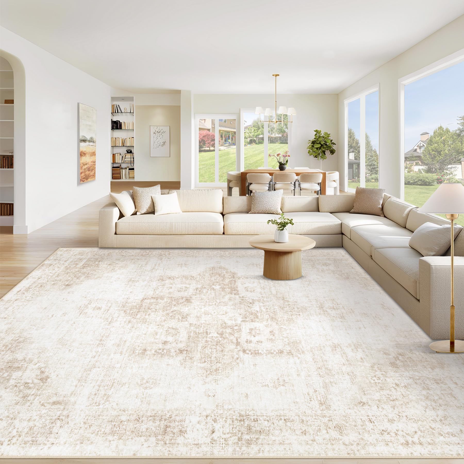 VECARF area rug 9x12 beige medallion adds soft warmth underfoot