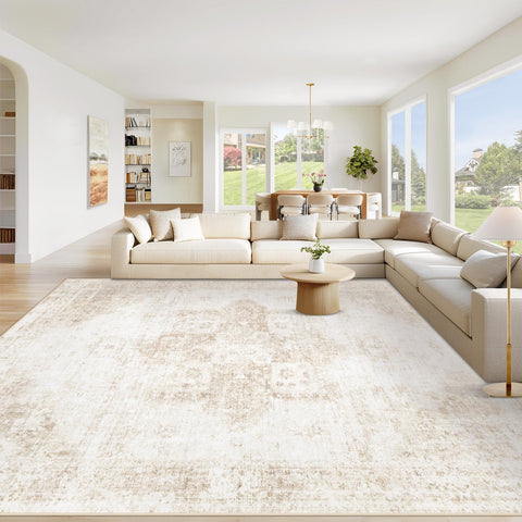 VECARF area rug 9x12 beige medallion adds soft warmth underfoot