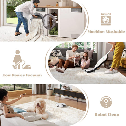 VECARF low-pile beige rug suited for high-traffic areas.