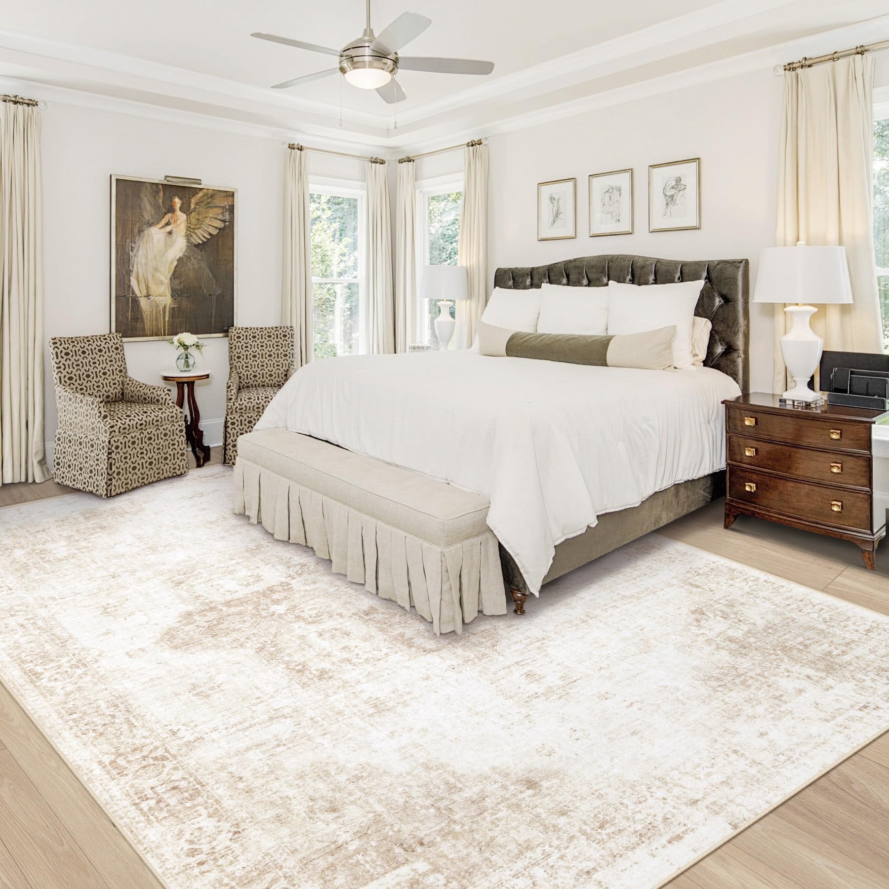 VECARF vintage boho medallion rug adds retro charm to living rooms.