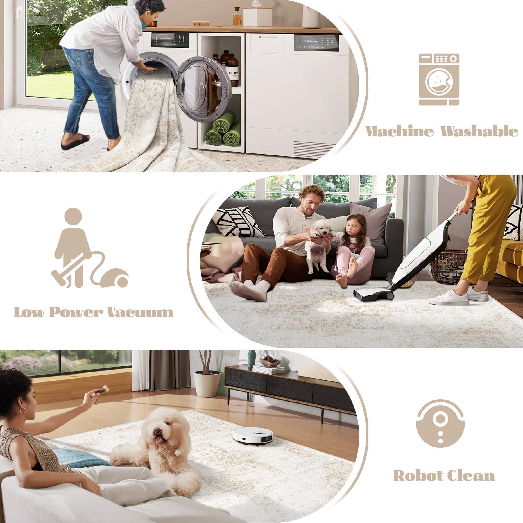 VECARF kids and pets friendly rug with low pile