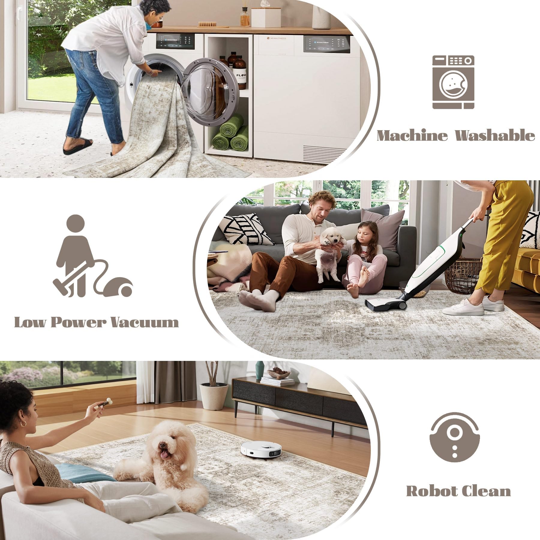 VECARF kids and pets friendly rug resists snags and hides dirt