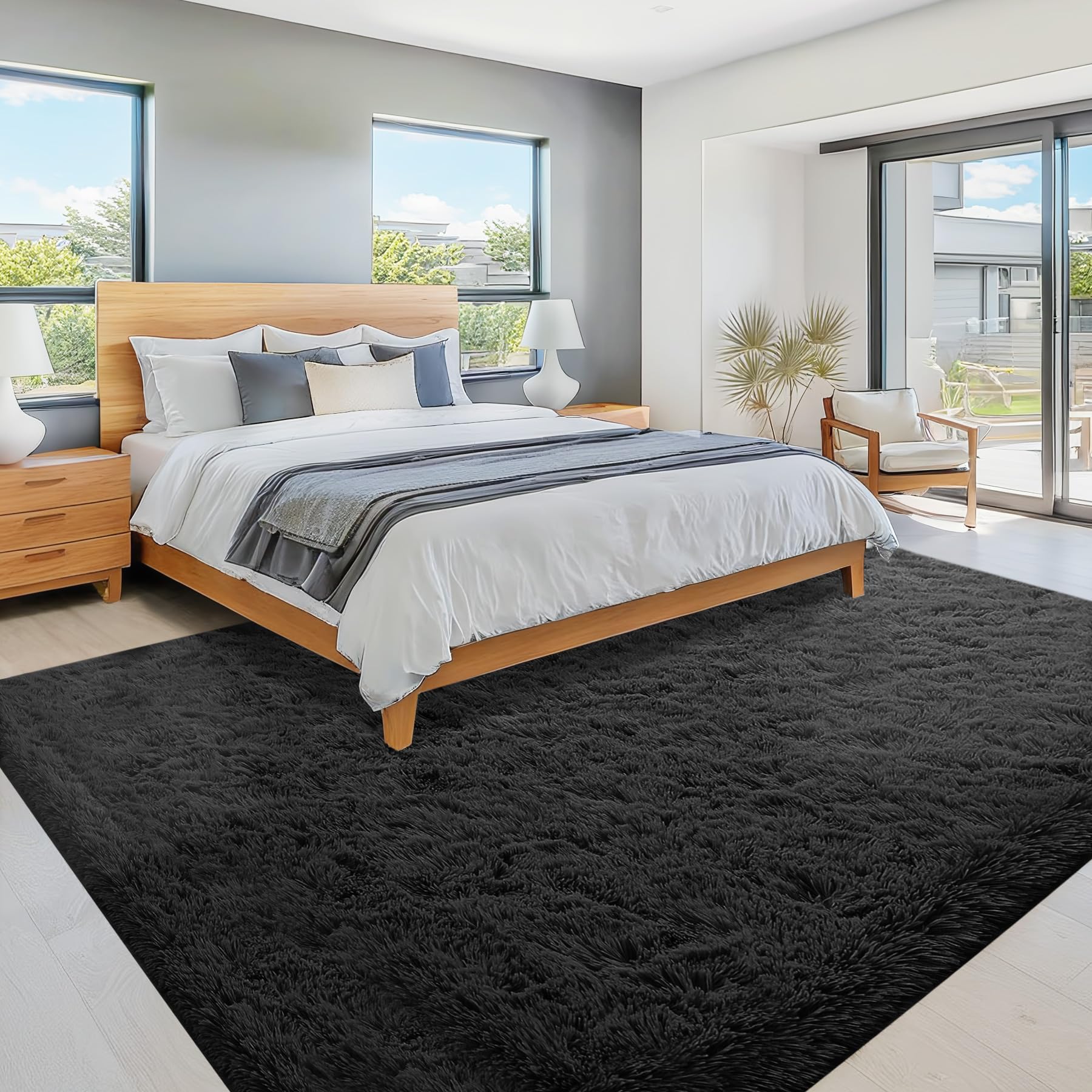 VECARF modern black area rug enhances living room decor.