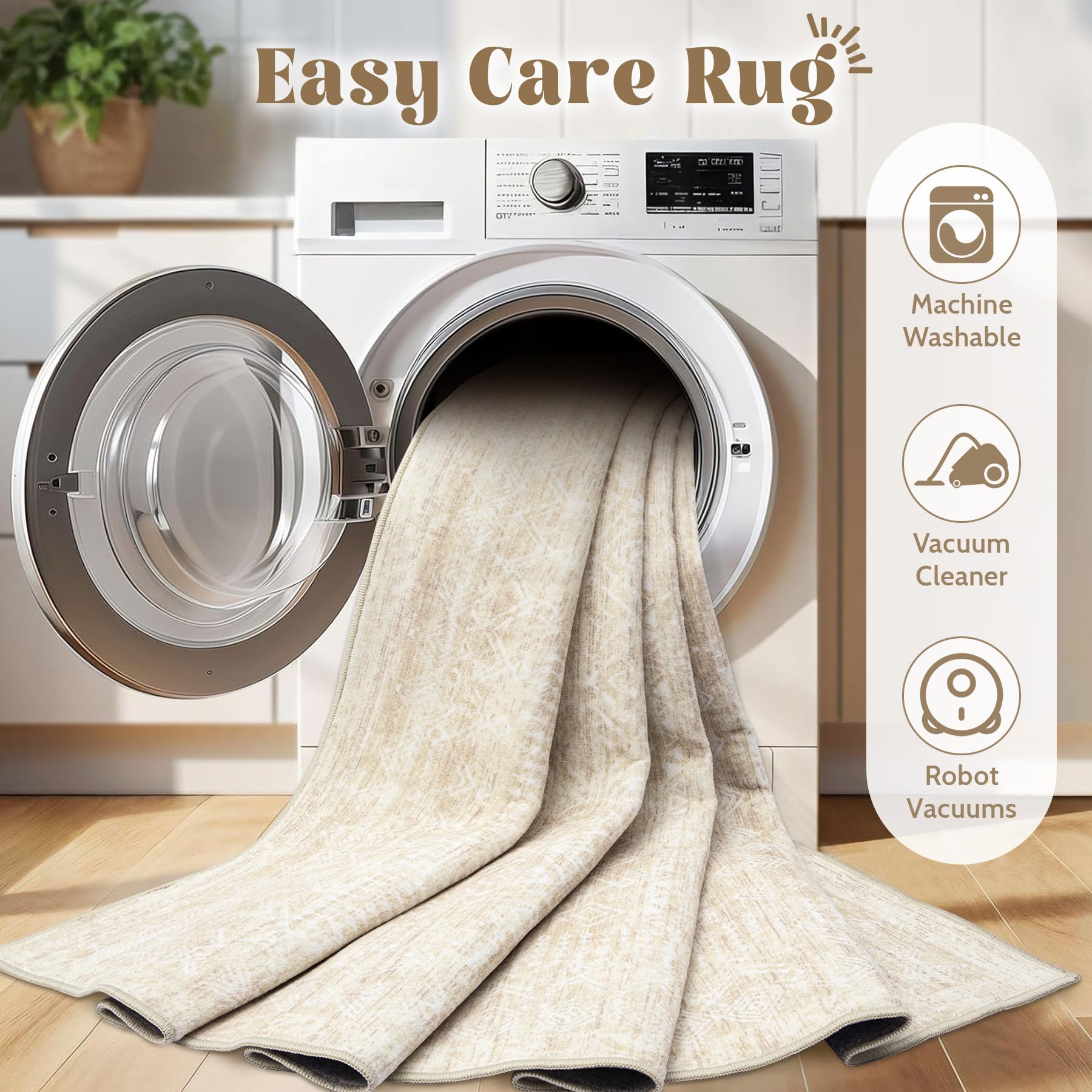 Stain-resistant surface helps liquids wipe away easily on the VECARF rug.