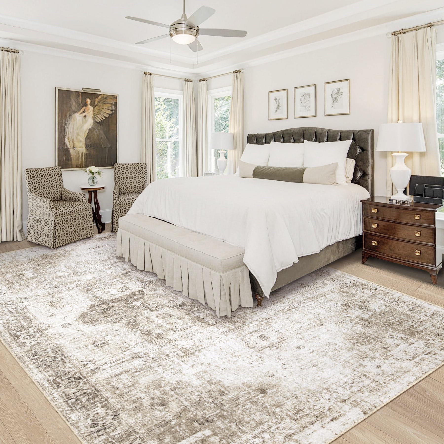 VECARF vintage boho medallion taupe rug adds retro charm