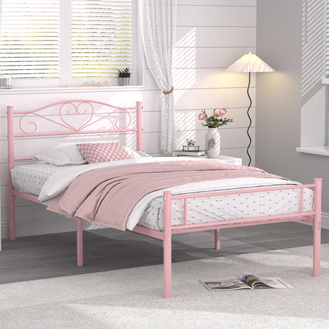 VECELO twin bedframe with metal slats for solid mattress foundation.