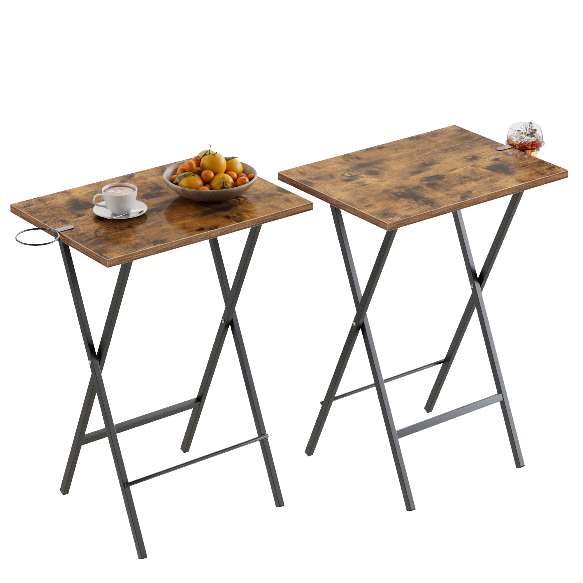VECELO folding TV tray antique brown open for laptop and snacks