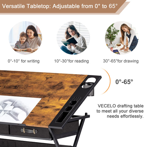 VECELO drafting table with heavy-duty metal frame for stable artwork