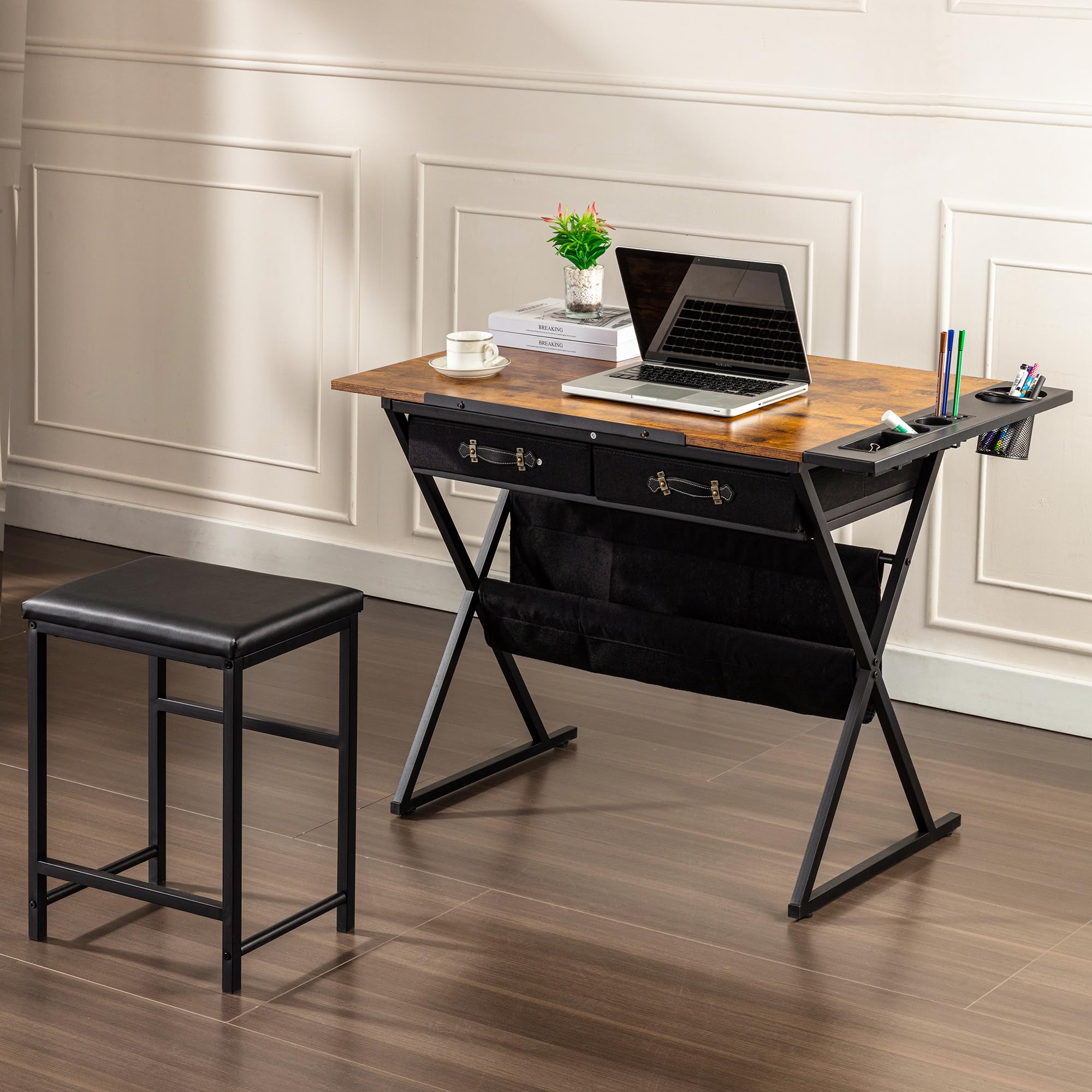 VECELO drafting table pencil rack prevents tools from rolling