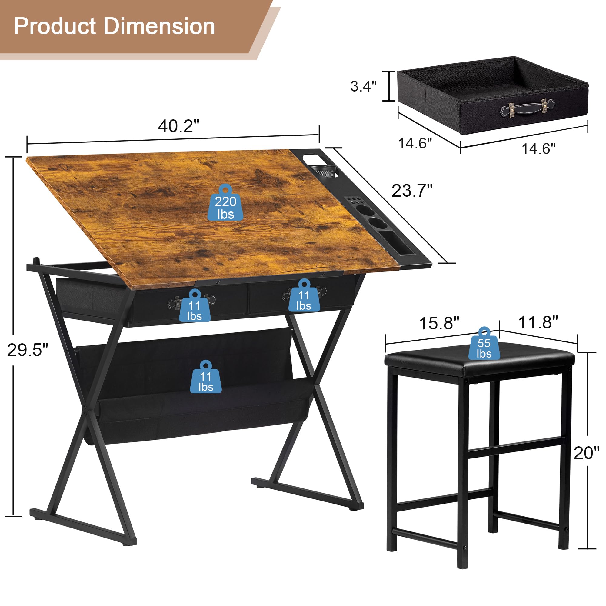 VECELO drafting table protective foot pads protect flooring