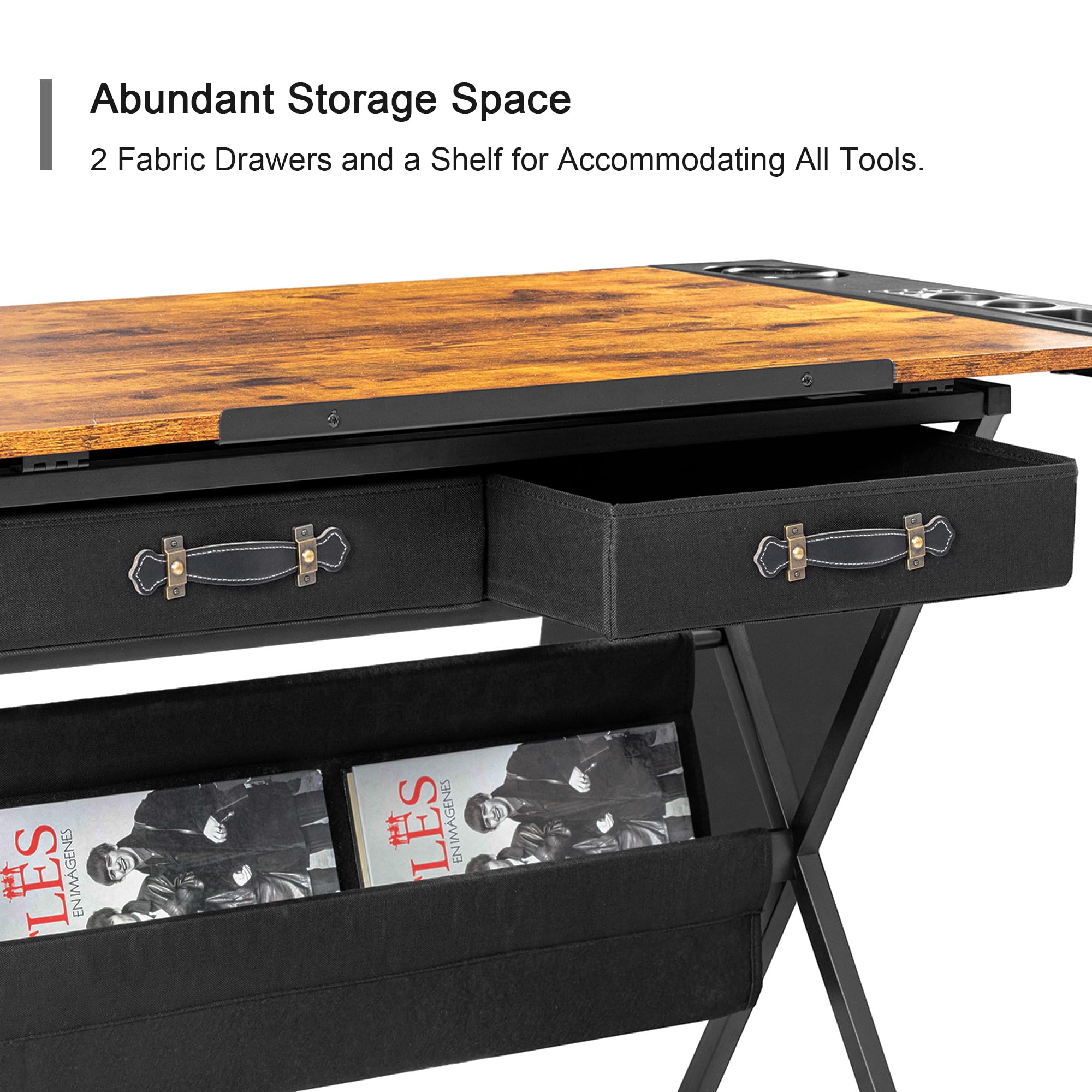 VECELO drafting table storage drawers keep papers and tools organized