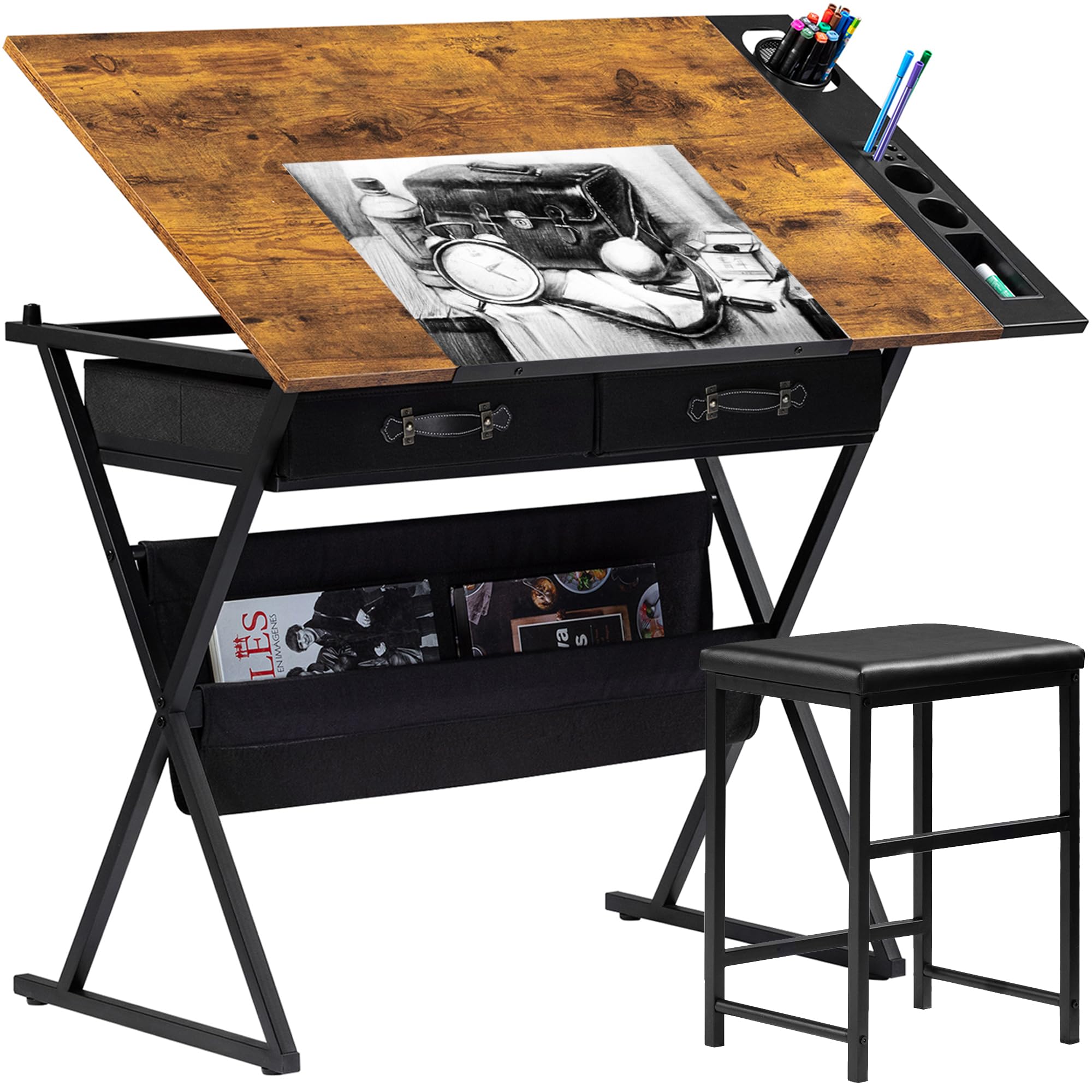 VECELO drafting table tilted at 65 degrees for precise drawing