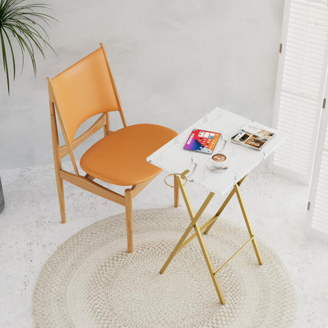 VECELO foldable gold TV tray beside a living room chair for coffee