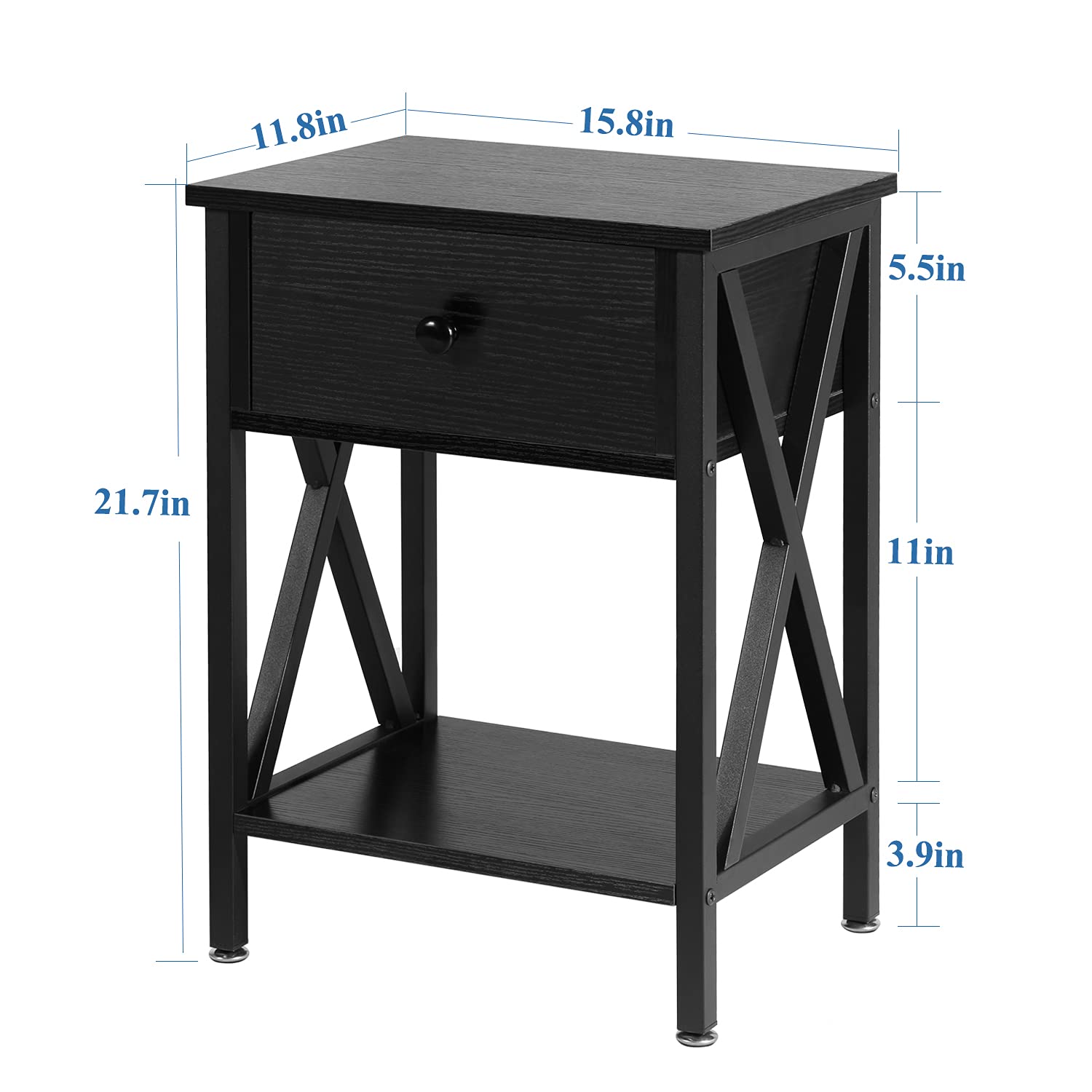 Vecelo nightstand classic black color complements modern and industrial interiors