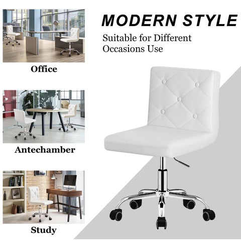 VECELO armless vanity chair with adjustable height in white for personalized comfort