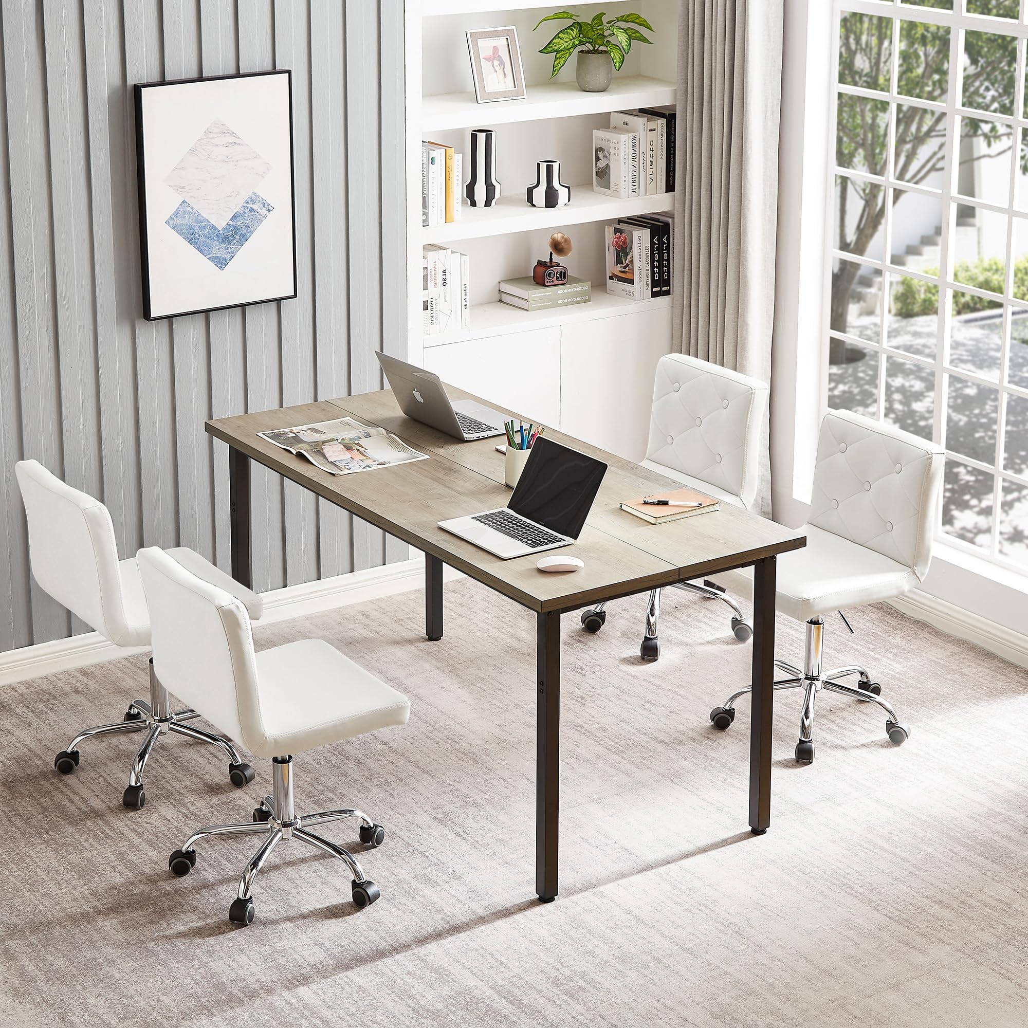 VECELO vanity chair at a desk setup in white, compact and versatile