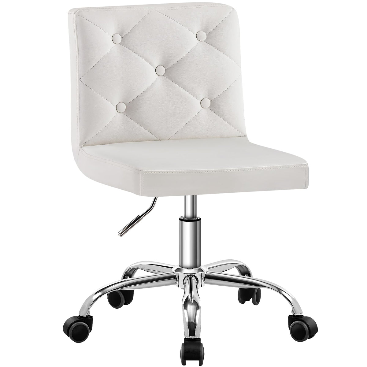 VECELO PU leather armless vanity chair front view in white for comfortable seating