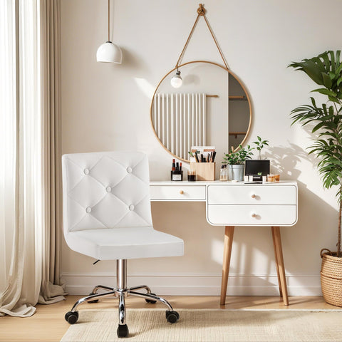 VECELO vanity chair side view in white for organized desk setup