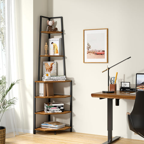 VECELO tall corner shelf acts as a plant stand in a sunny room