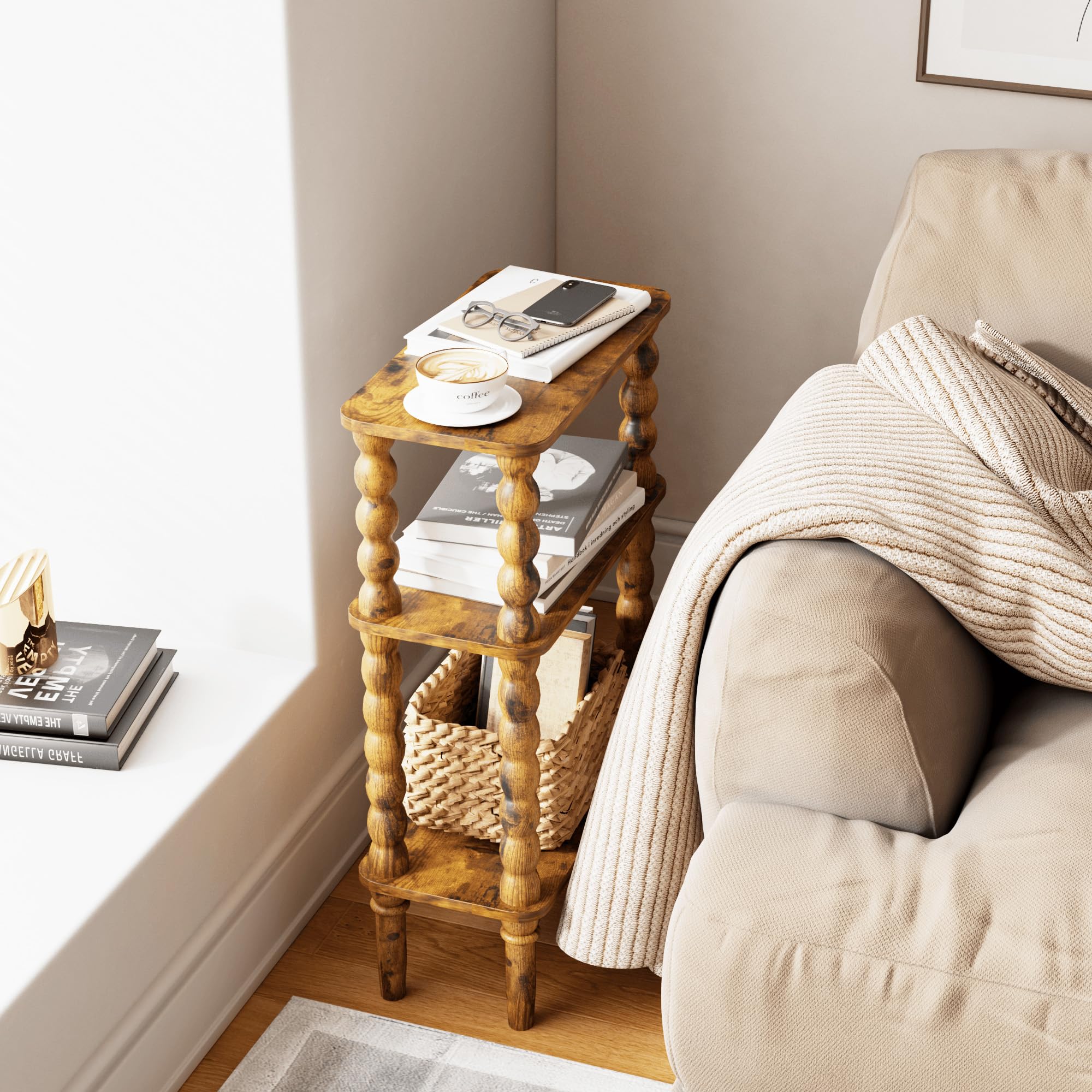 Rustic brown finish and grain texture add vintage warmth.