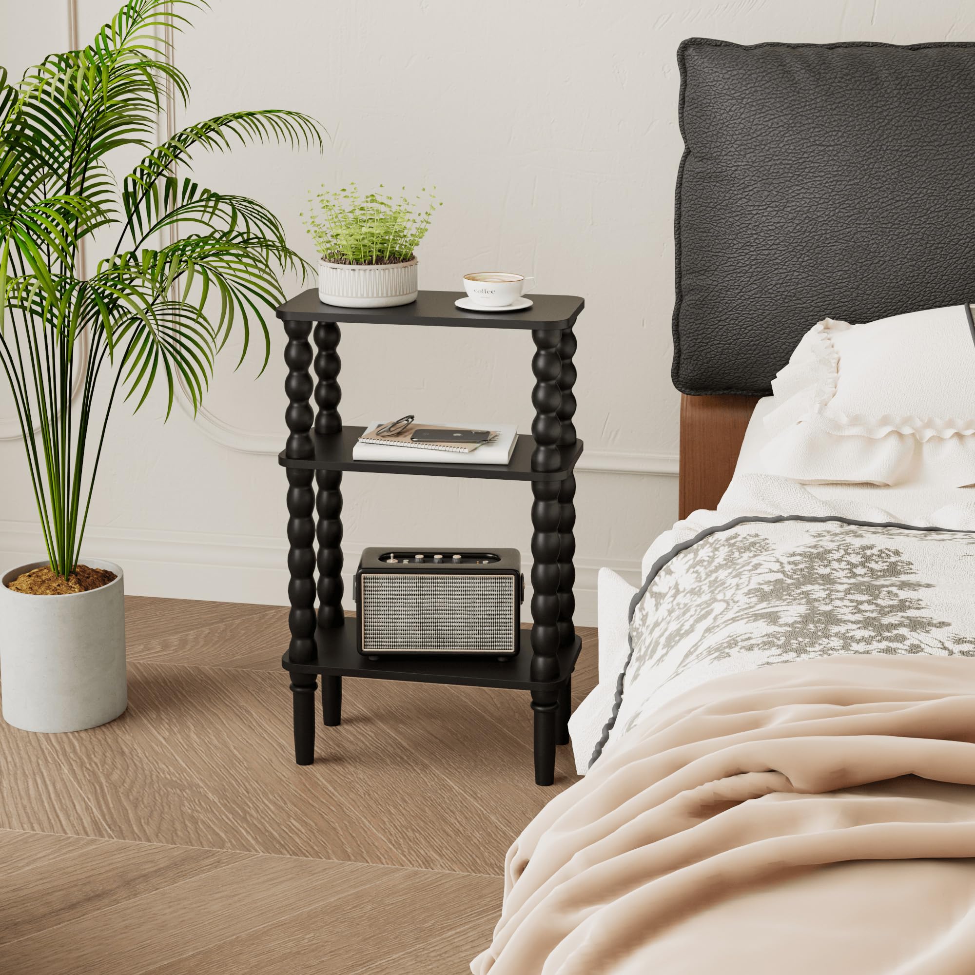 Veegle space-saving end table fits living rooms and bedrooms.