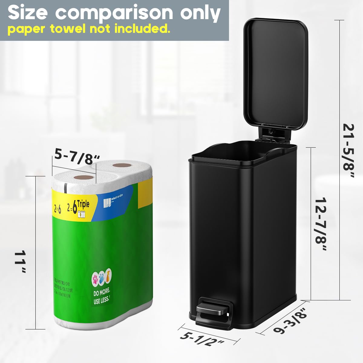 Veelesa can with soft-close lid reduces noise during disposal.