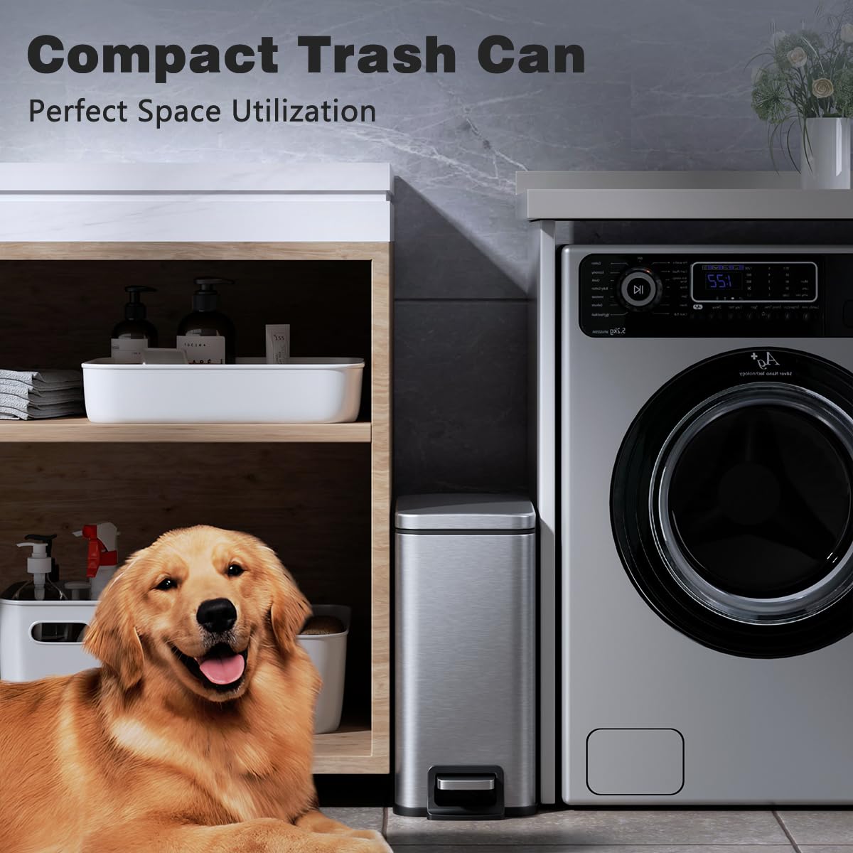Veelesa pet-proof trash can deters curious pets from accessing waste.