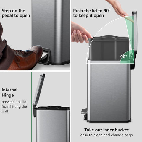 Veelesa inner bucket is removable for easy cleaning and bag changes.