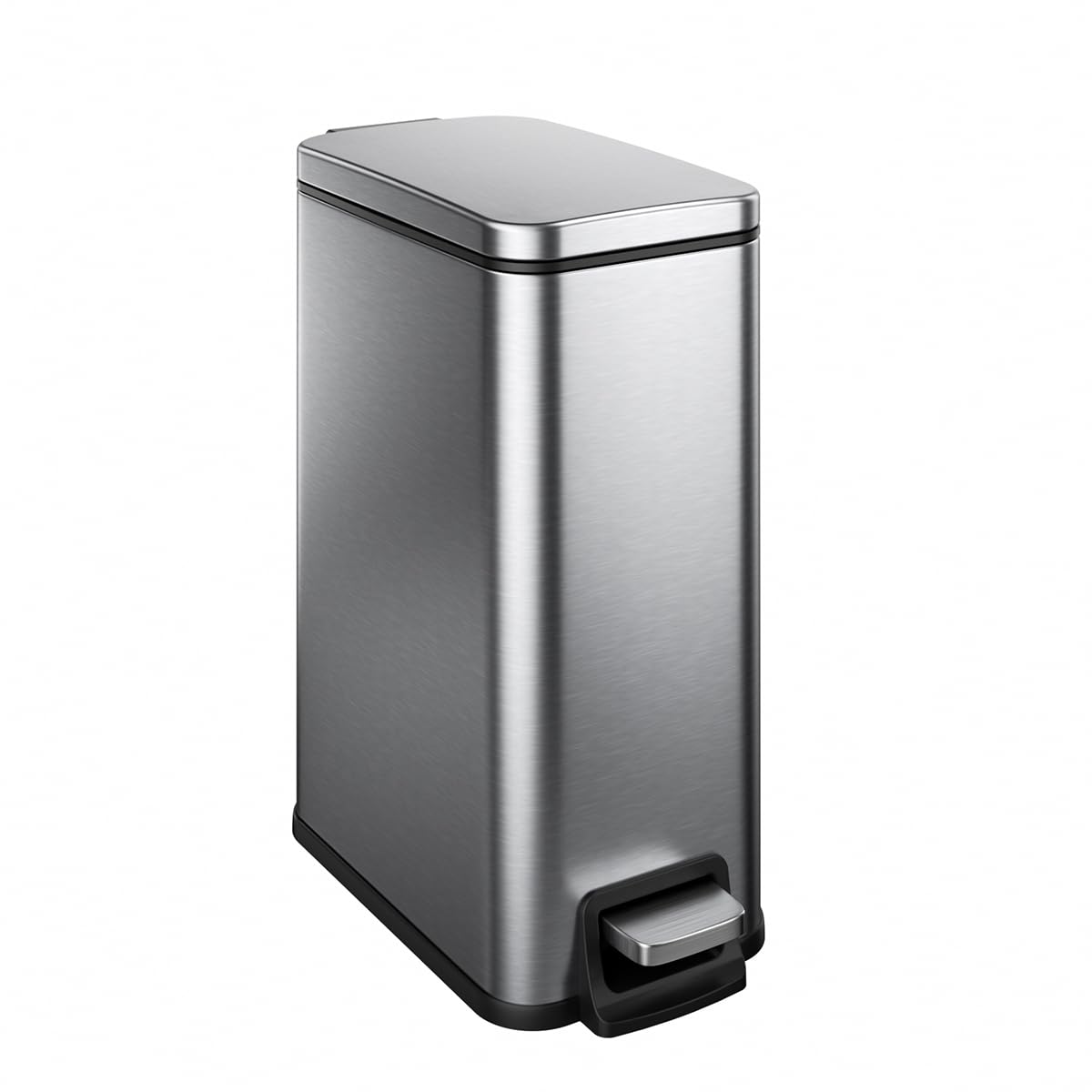 Veelesa slim bathroom trash can with lid showing quiet soft-close feature.