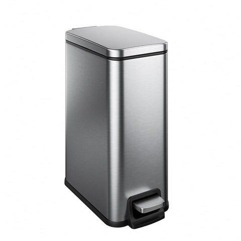 Veelesa slim bathroom trash can with lid showing quiet soft-close feature.
