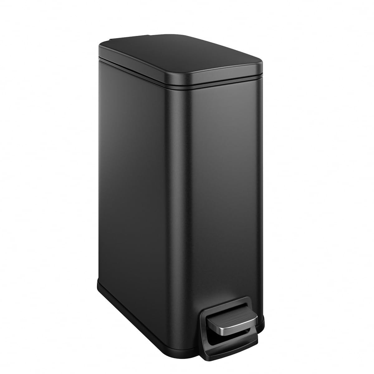 Veelesa slim trash can with lid shows ultra-slim profile for tight spaces.