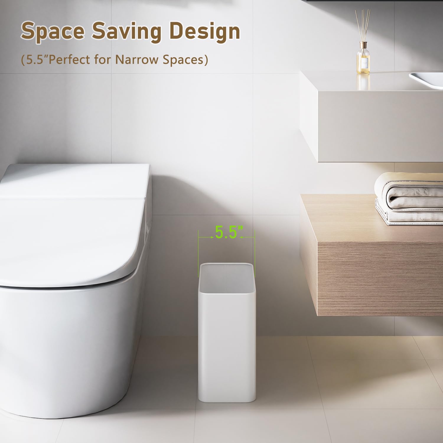 Veelesa white trash can open top for quick, hands-free disposal.