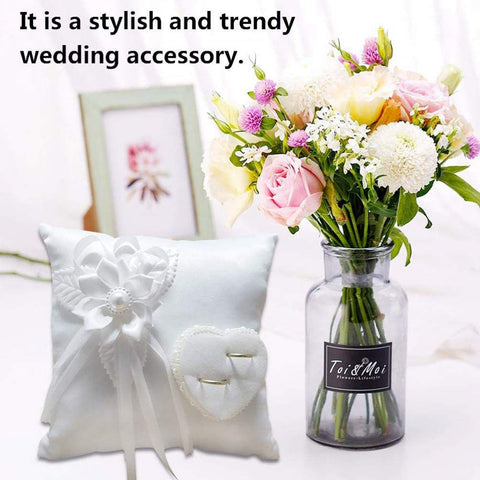 Veemoon elegant white satin wedding pillow enhances ceremony aesthetics