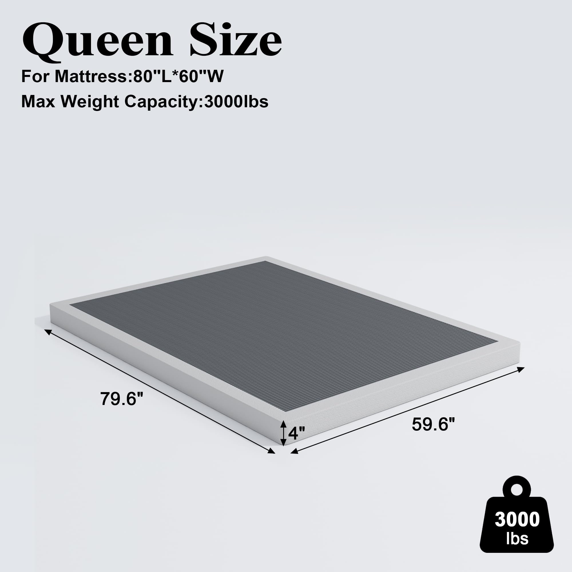 Vehowy 4-Inch Queen Box Spring on a bed frame providing stable nightly support.