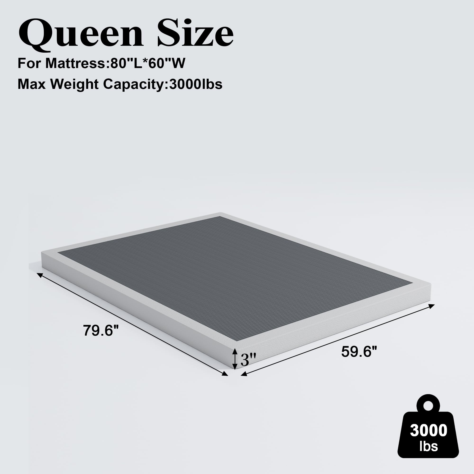 Vehowy box spring queen bed base side angle reveals reliable metal frame