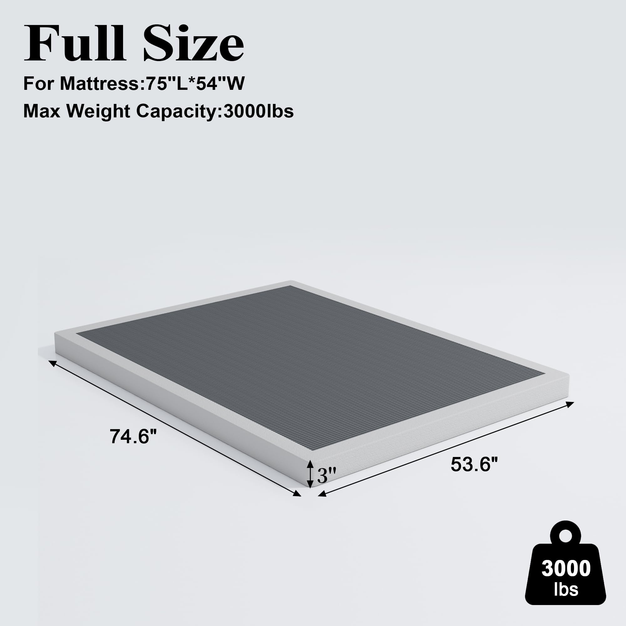 Vehowy heavy-duty metal box spring full bed side profile shows robust support.