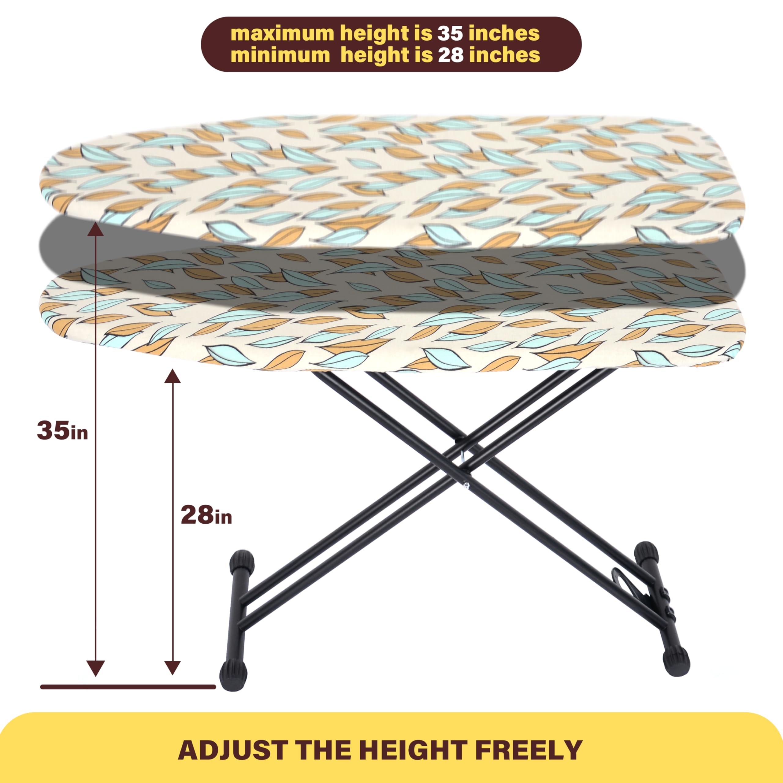 Veiox ironing board large 43 by 13 inch surface accommodates garments.