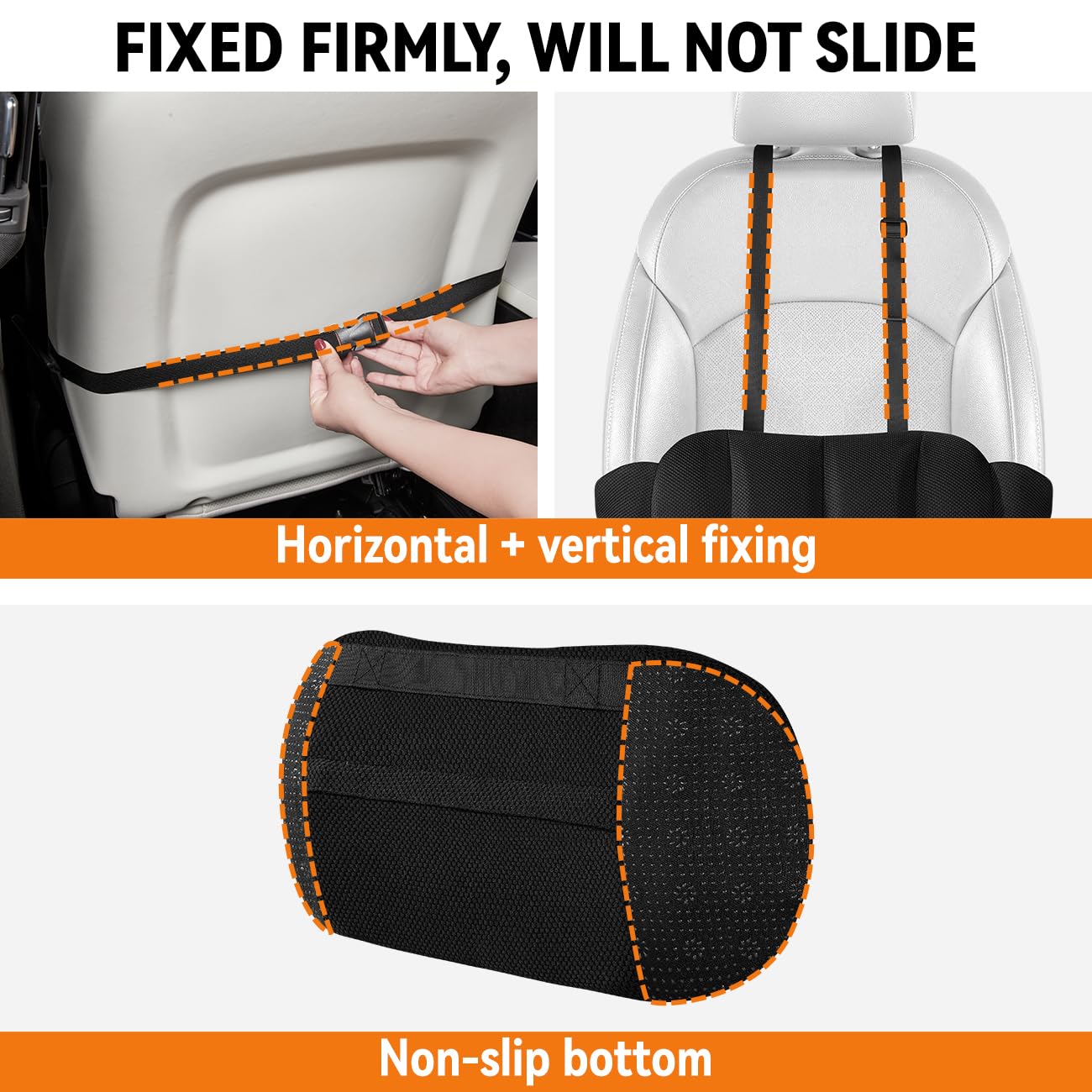 Veitail pillow securely fixed with straps to stay in place.