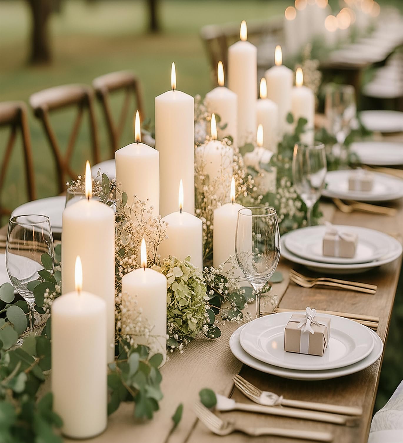 Veiuwa 18-pack white pillar candles 2x3 inch for intimate table decor with clean-burning glow