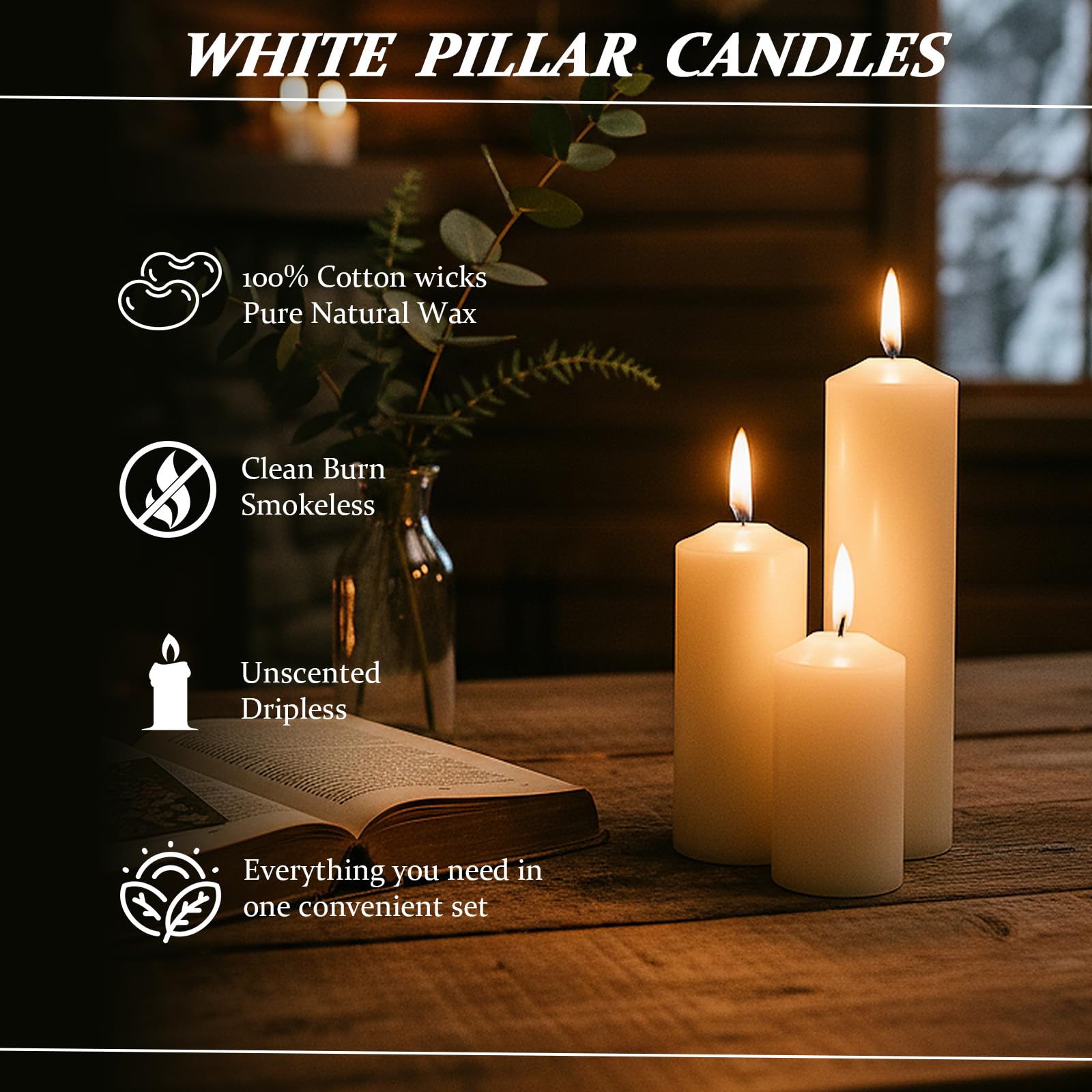 Veiuwa 2x6 inch candles create warm centerpiece glow during events