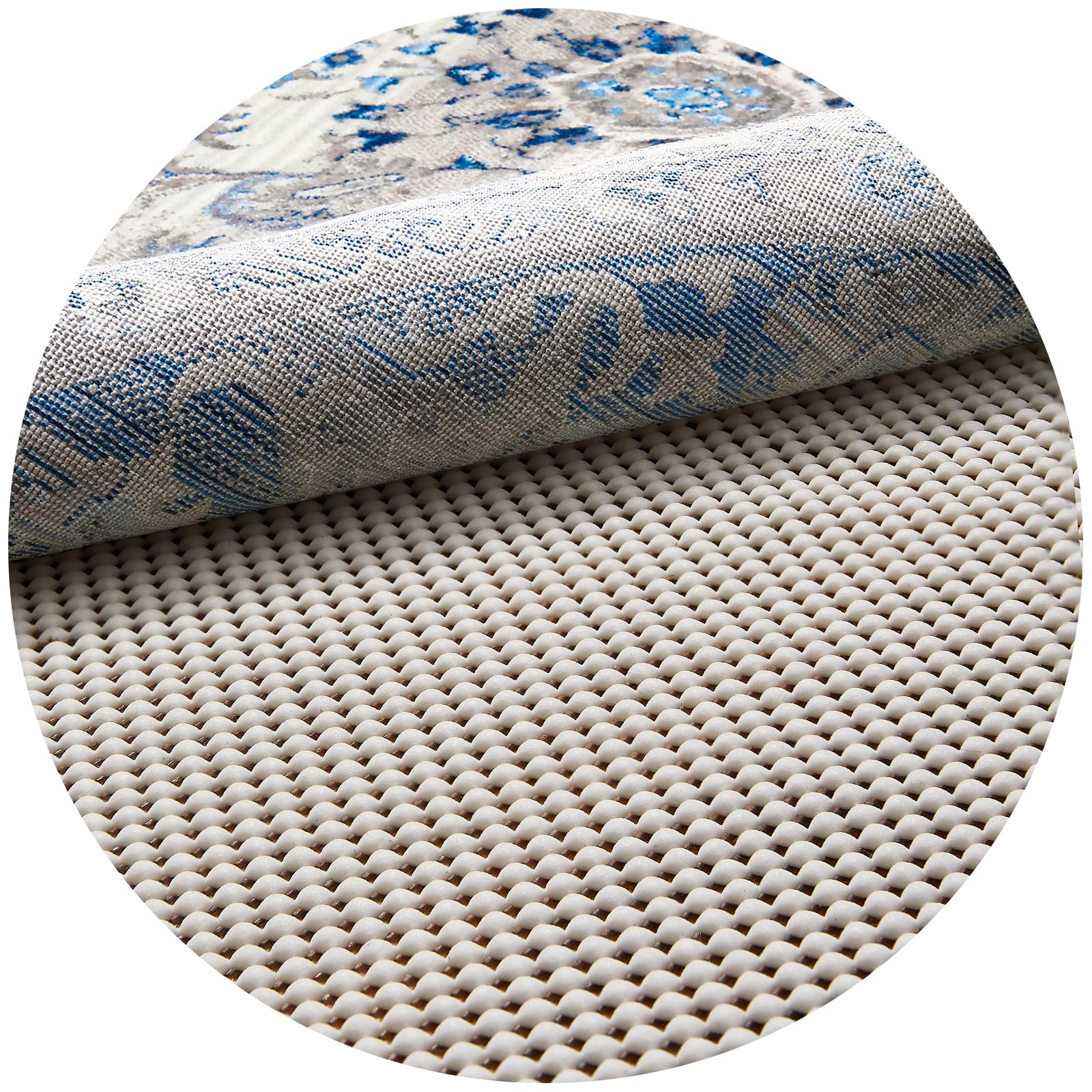 Veken 6ft round rug pad gripper on hardwood floor keeps rugs secure.