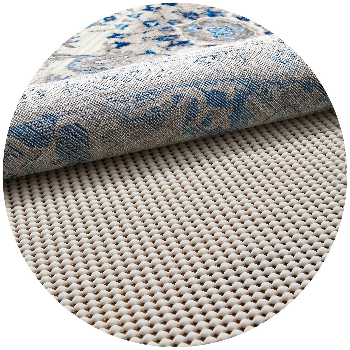 Veken 6ft round rug pad gripper on hardwood floor keeps rugs secure.